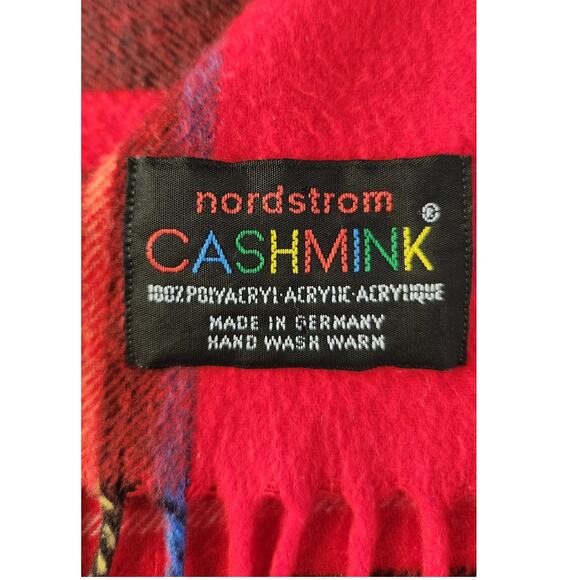 Vintage Cashmink Nordstrom Red Royal Tartan Plaid Scarf Made in Germany - Picture 2 of 3